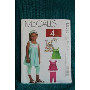 McCalls Sewing pattern 6019 girls dress top leggings headband size 6 7 8